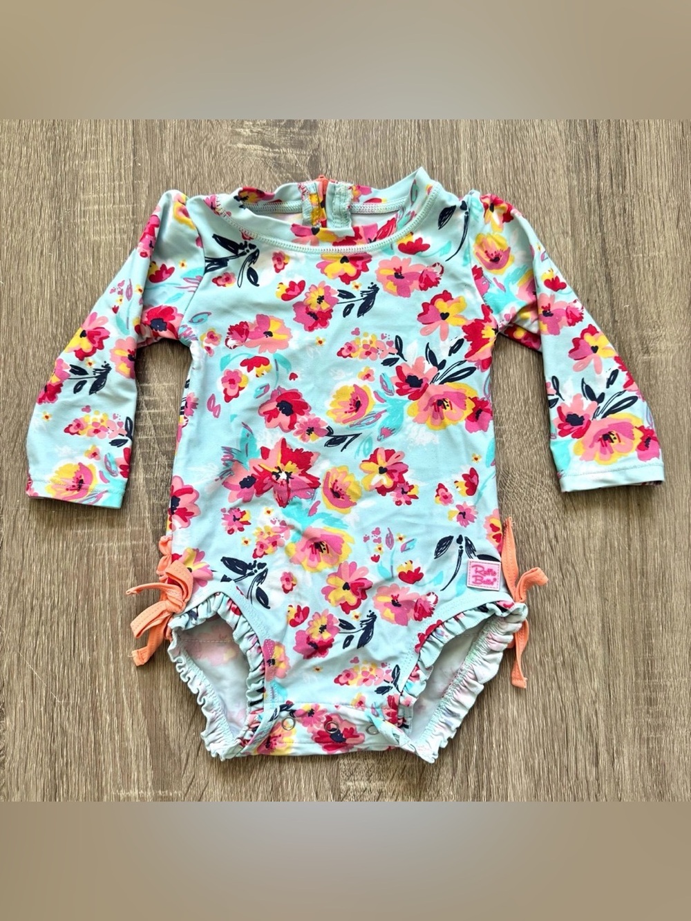 Rufflebutts Swimsuit Baby Girl 6-12 Mo Blue Floral Swimwear